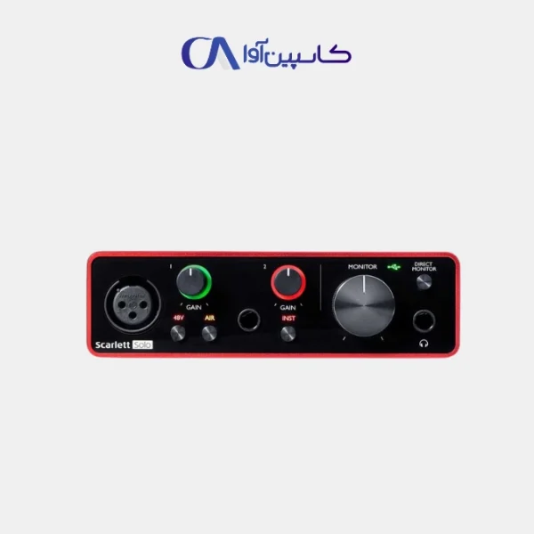 کارت صدا Focusrite Scarlett Solo G3 قرمز با ورودی میکروفون و گیتار